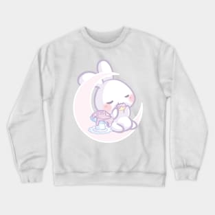 Bunny Sitting on the Moon Eating a Purple Mushroom Cake Crewneck Sweatshirt